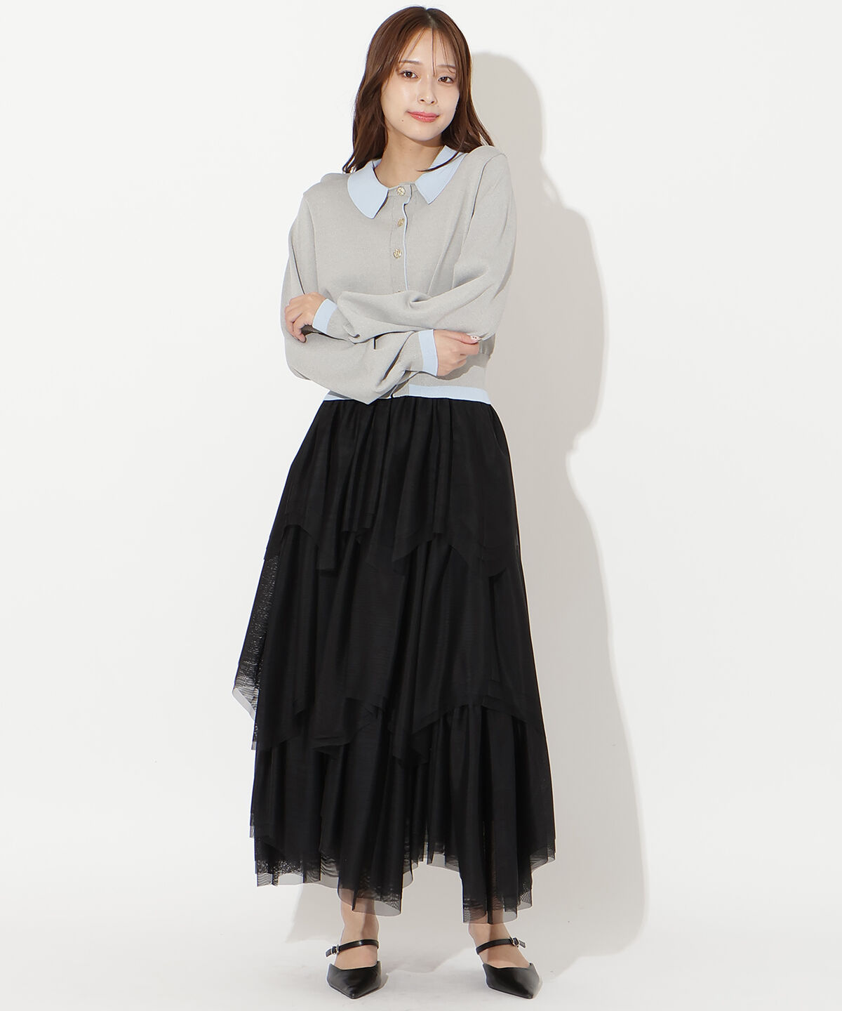 アンドクチュール「配色レイヤードライクニットカーディガン」|カーディガン|