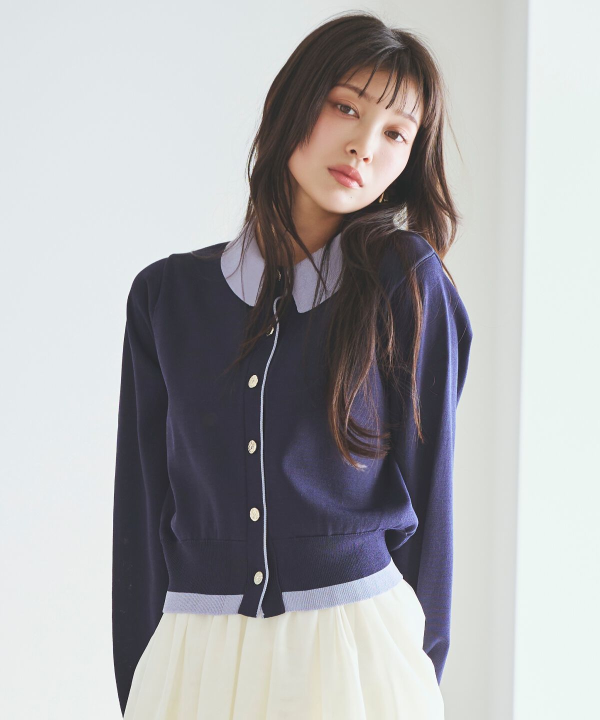 アンドクチュール「配色レイヤードライクニットカーディガン」|カーディガン|ブラック