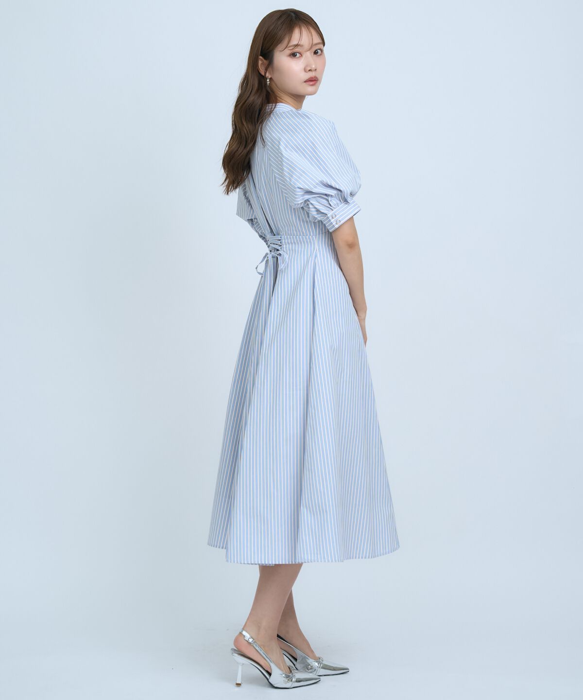 アンドクチュール「ボリュームスリーブストライプワンピース」|ワンピース|