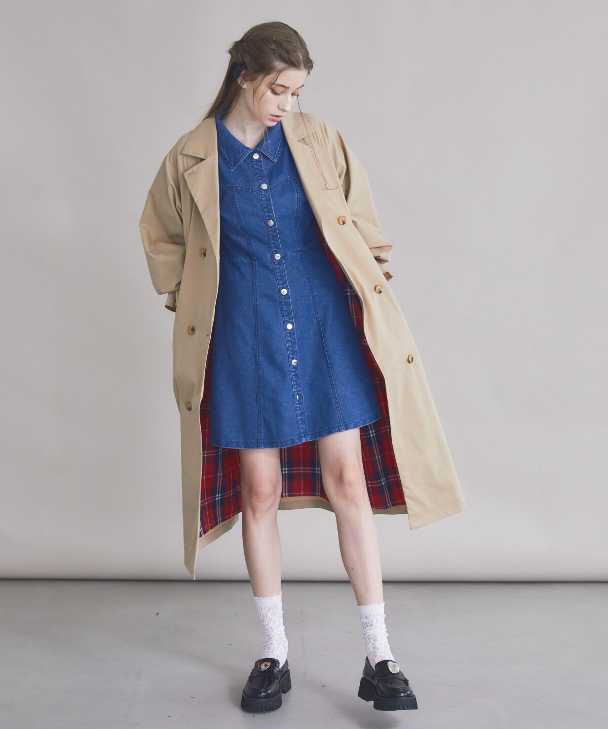 REDYAZEL「チェックライニングトレンチコート」|トレンチコート|