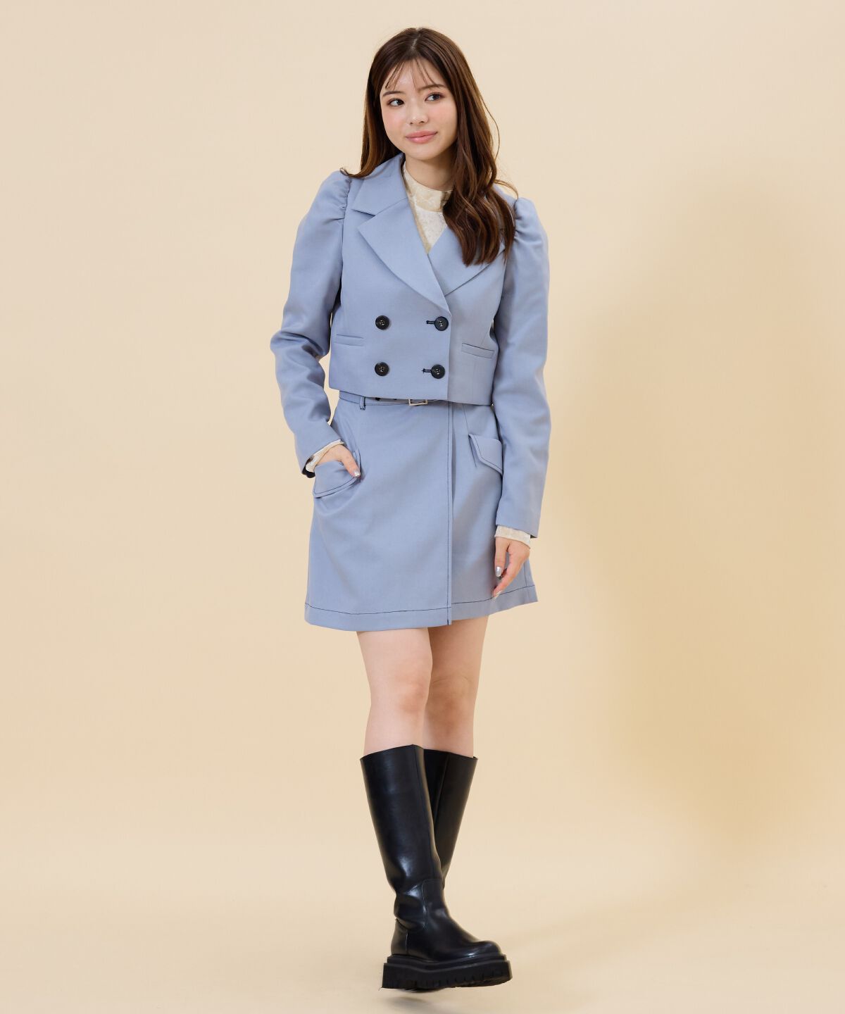 REDYAZEL「ベルティッドウーリッシュミニスカート」|台形|