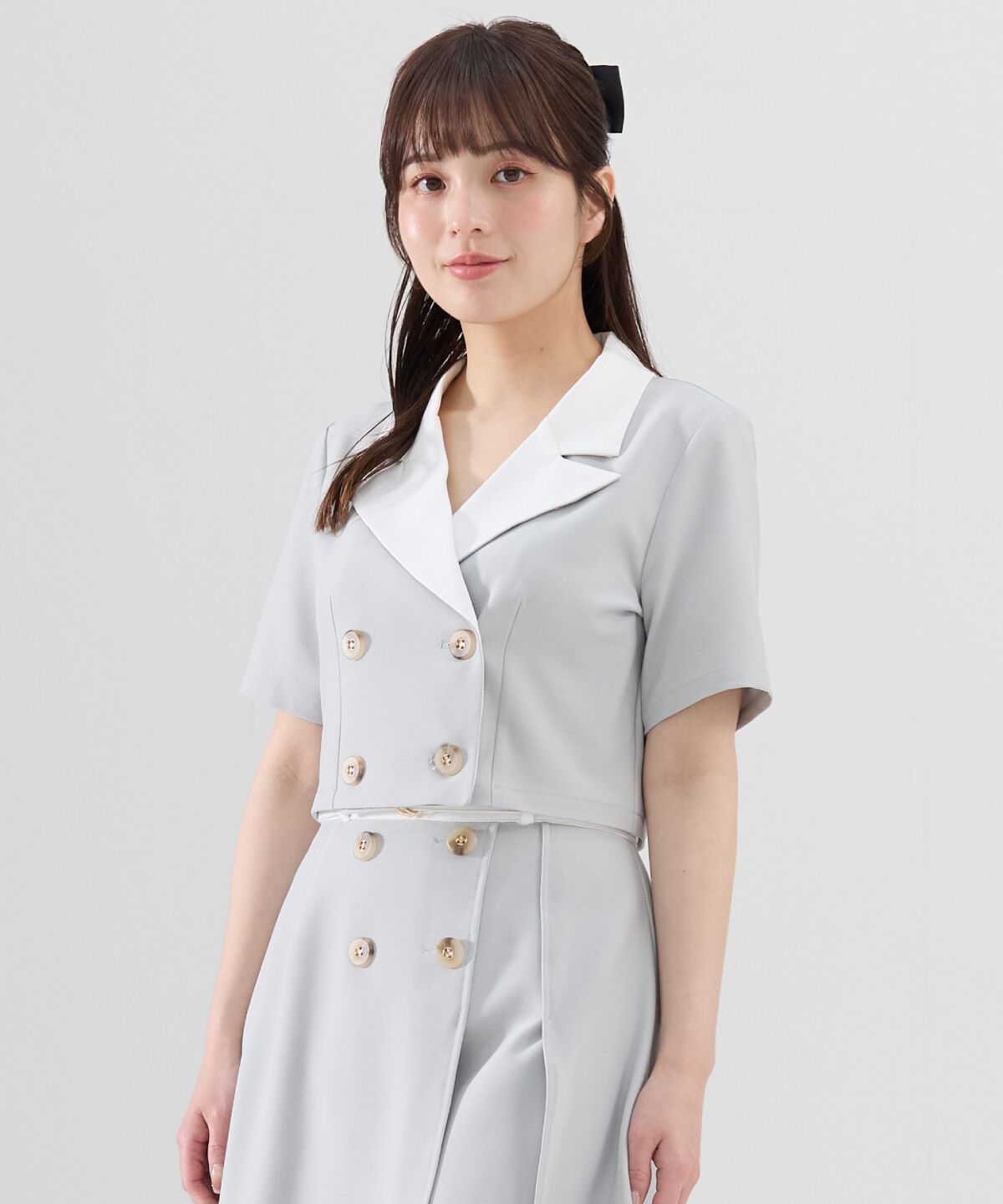 REDYAZEL「バイカラー半袖ショートジャケット」|テーラードジャケット|