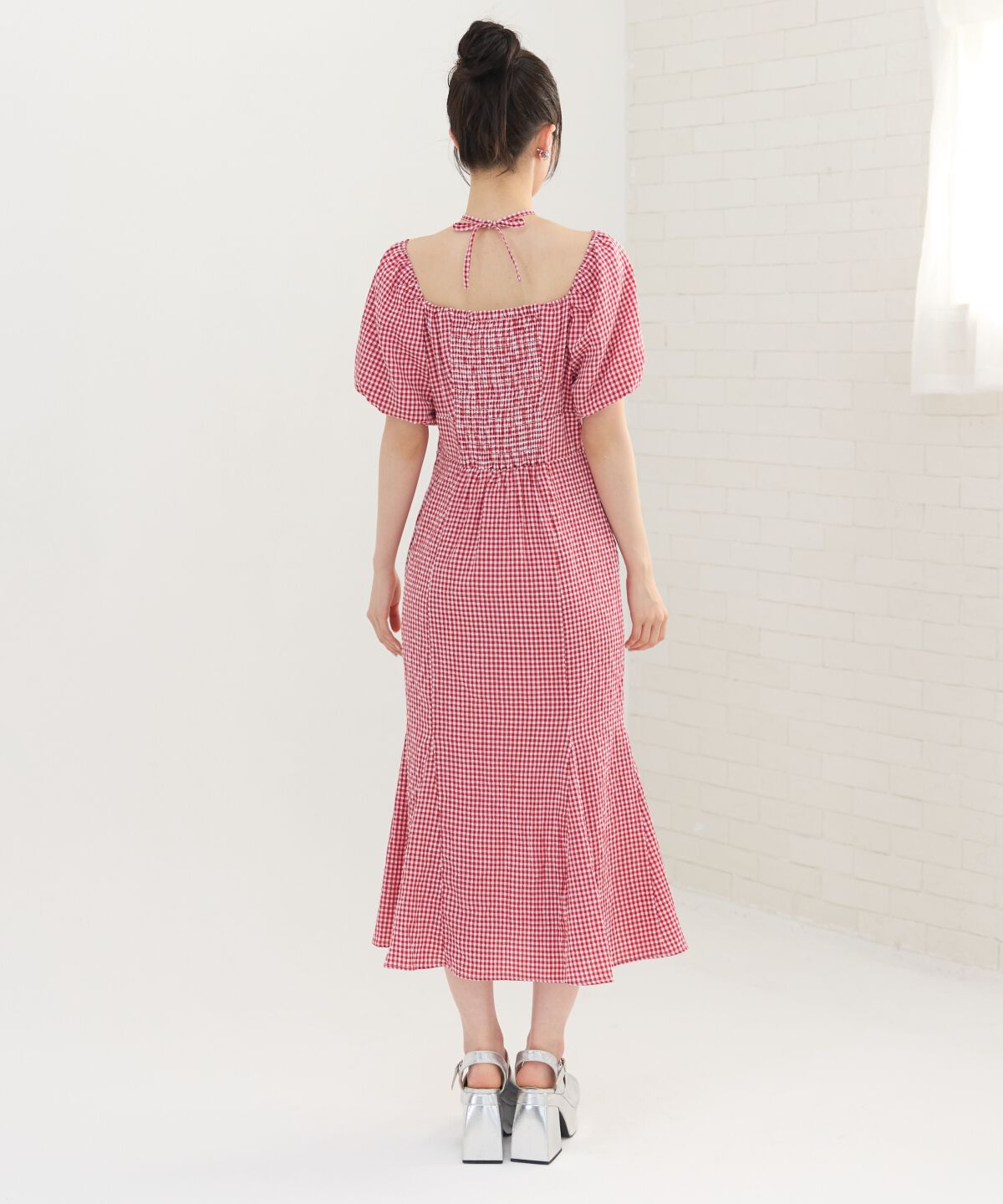 REDYAZEL「クロスリボンギンガムチェックマーメイドワンピース」|ワンピース|