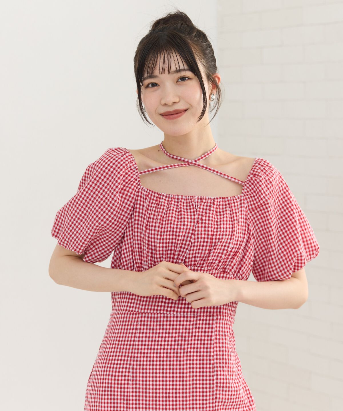 REDYAZEL「クロスリボンギンガムチェックマーメイドワンピース」|ワンピース|