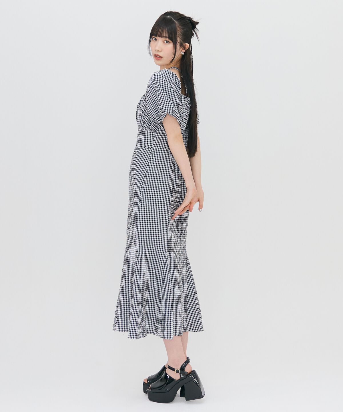 REDYAZEL「クロスリボンギンガムチェックマーメイドワンピース」|ワンピース|