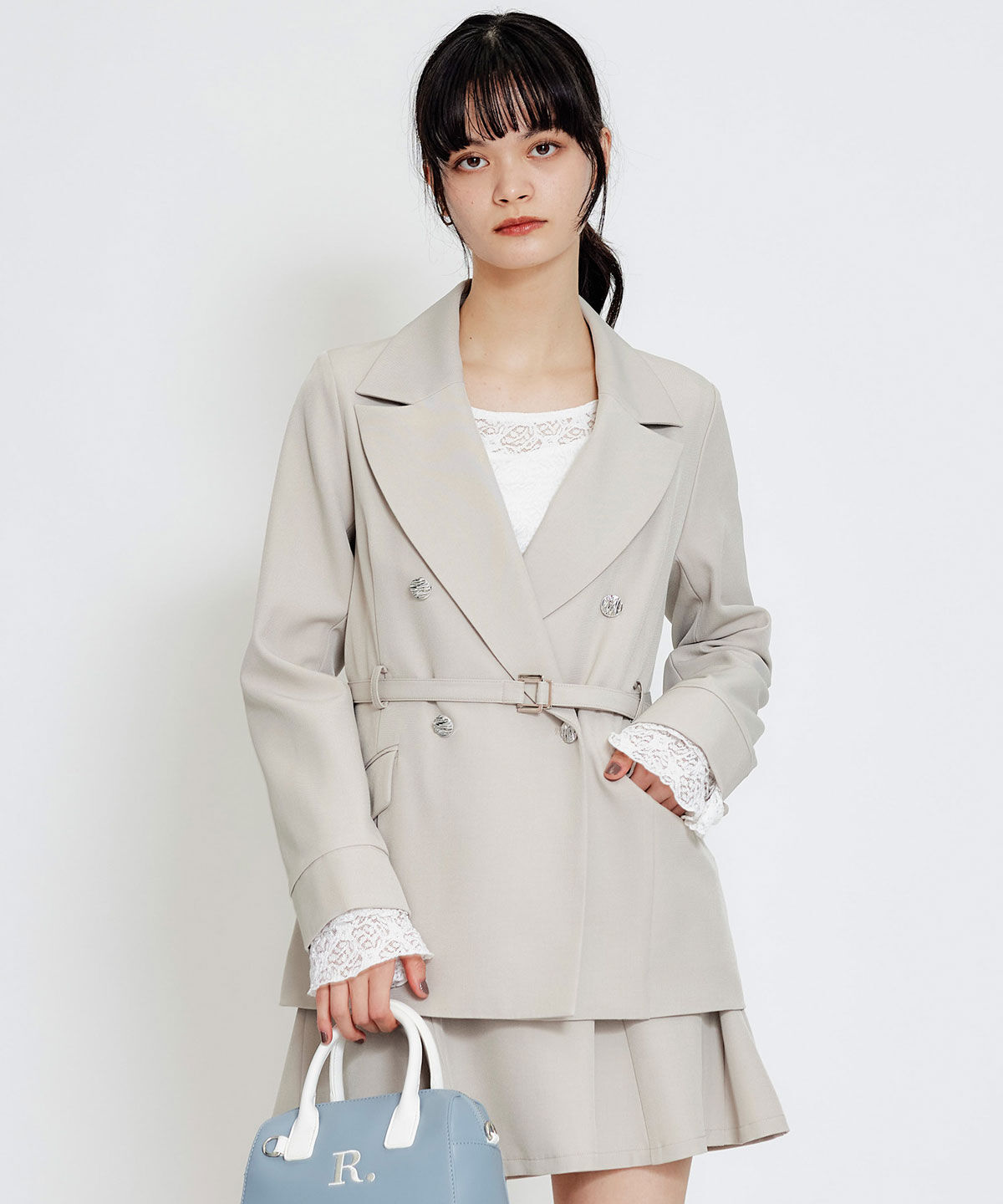 REDYAZEL「ワイドカラーミドルダブルジャケット」|テーラードジャケット|ベージュ