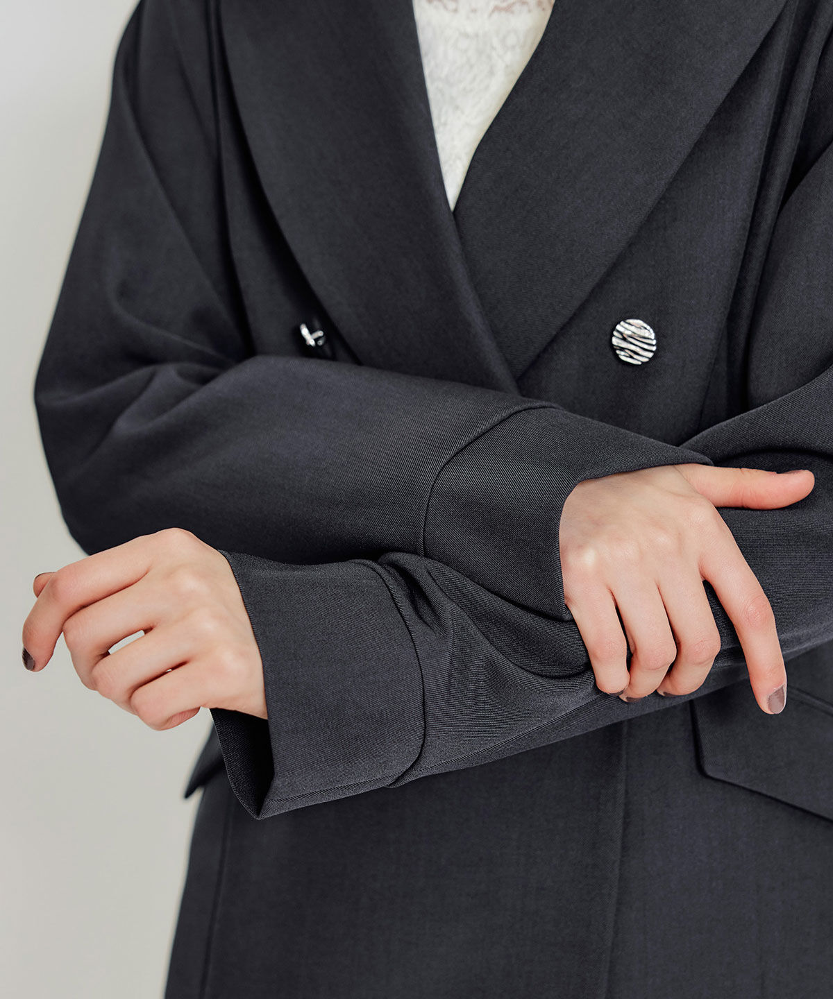 REDYAZEL「ワイドカラーミドルダブルジャケット」|テーラードジャケット|