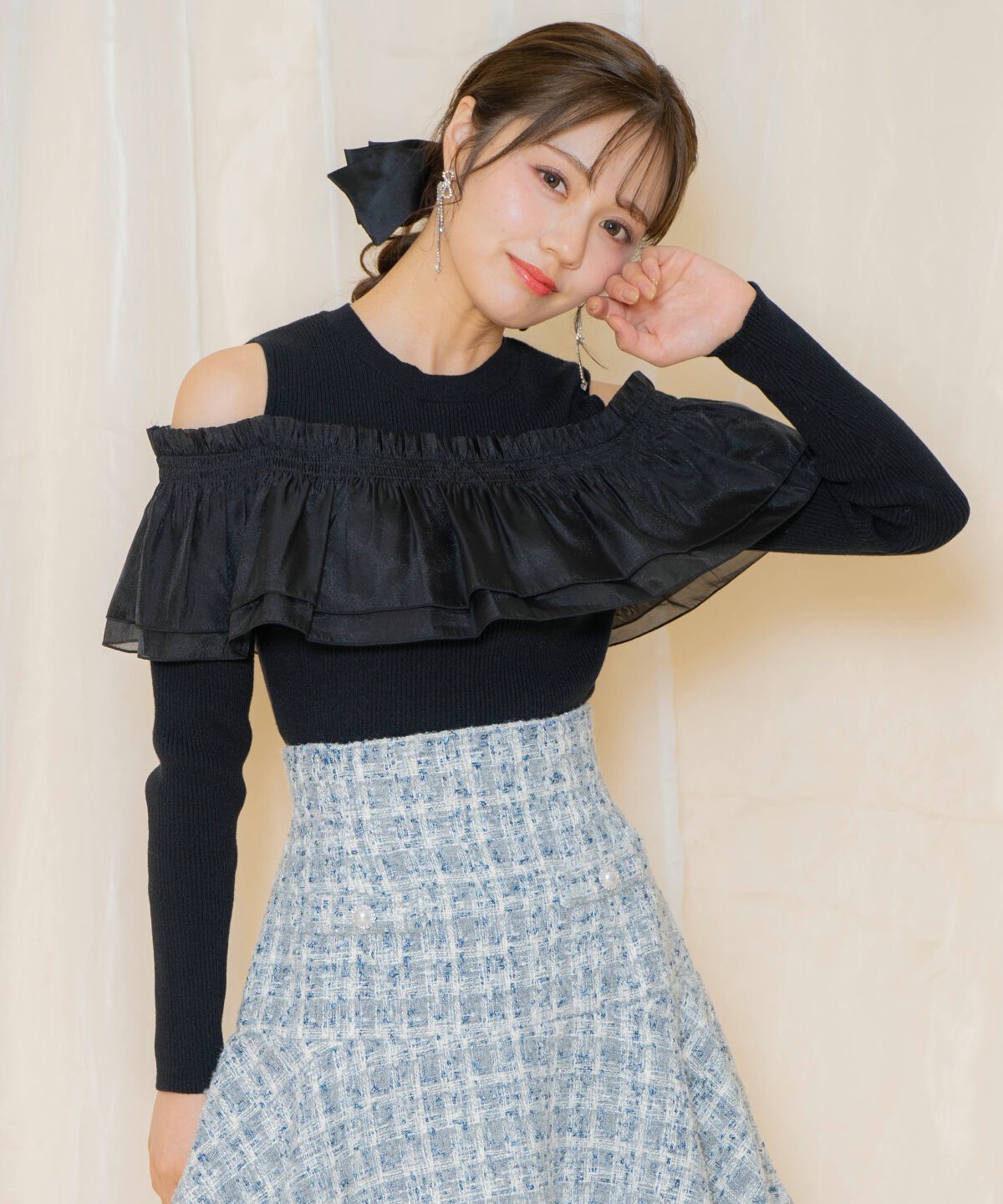 WILLSELECTION「シアーフリルニット」|ニット・セーター|ブラック