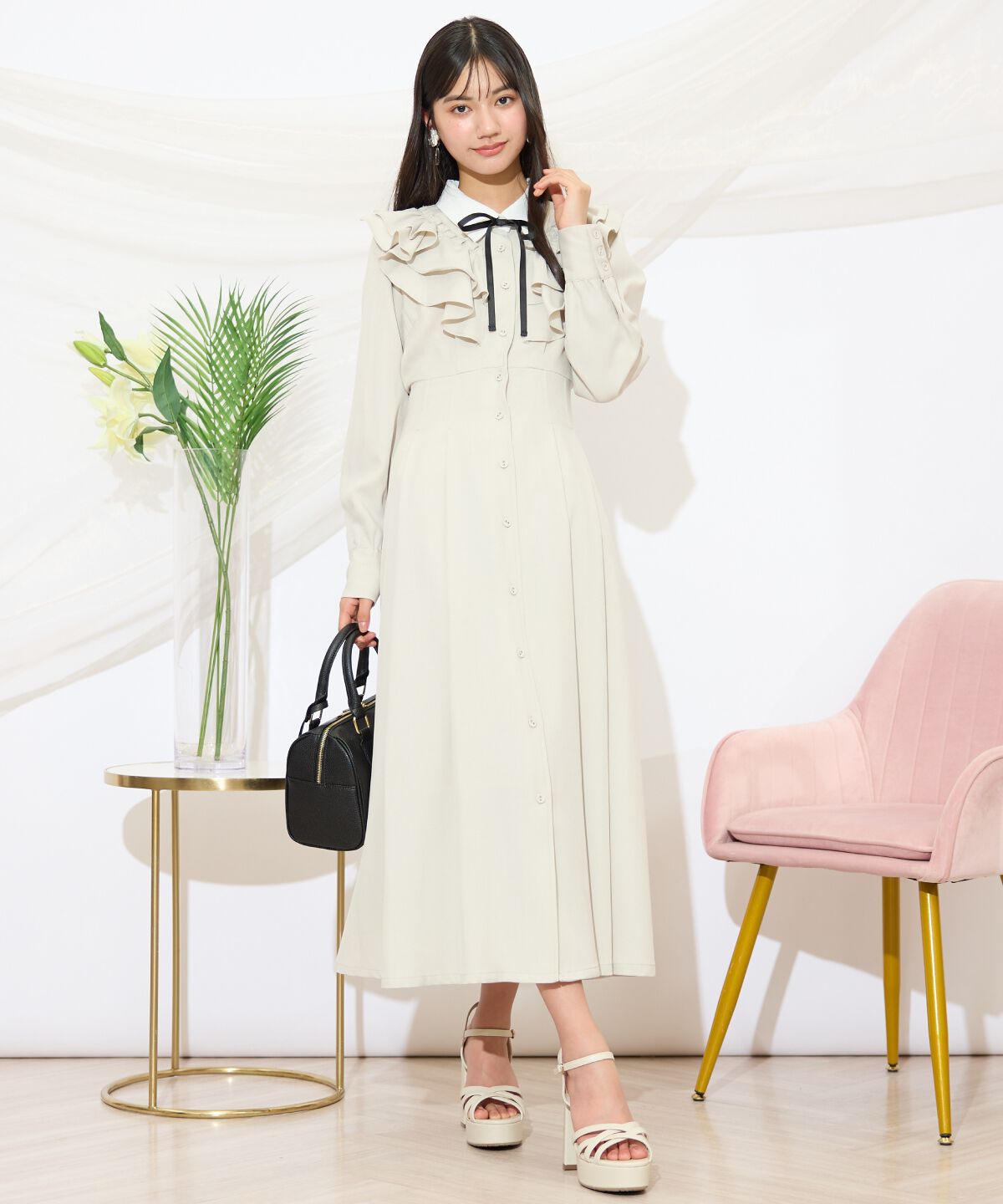 WILLSELECTION「配色襟ダブルフリルシャツワンピース」|ワンピース|