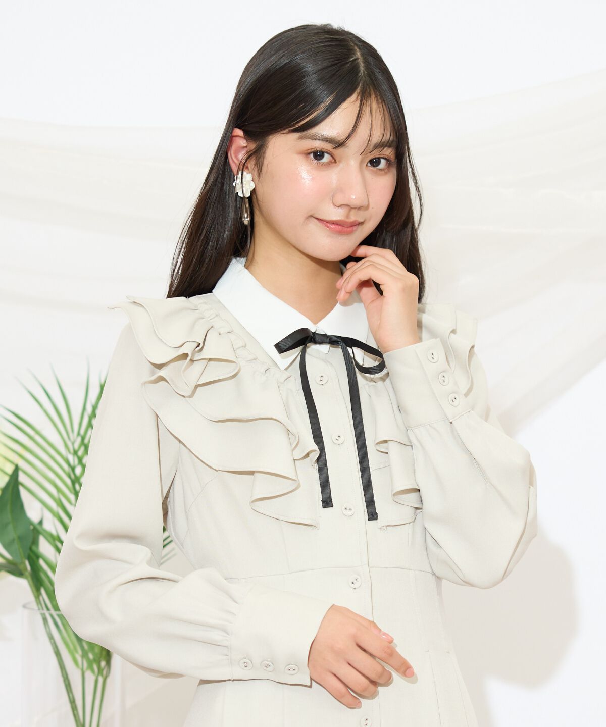 WILLSELECTION「配色襟ダブルフリルシャツワンピース」|ワンピース|