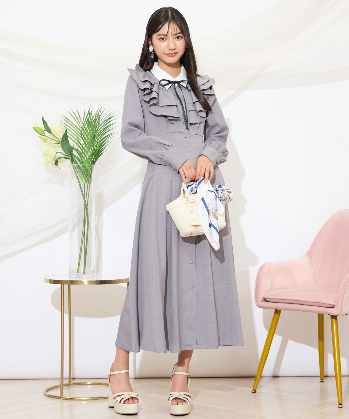 WILLSELECTION「配色襟ダブルフリルシャツワンピース」|ワンピース|