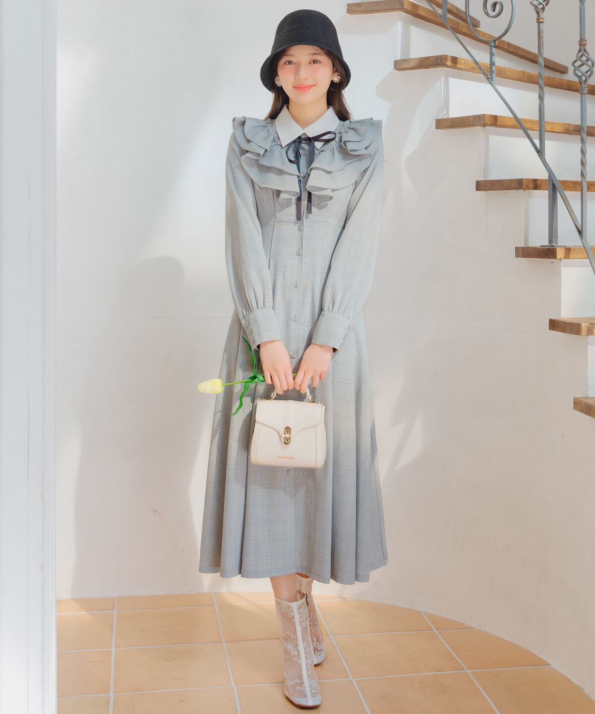 WILLSELECTION「配色襟ダブルフリルシャツワンピース」|ワンピース|