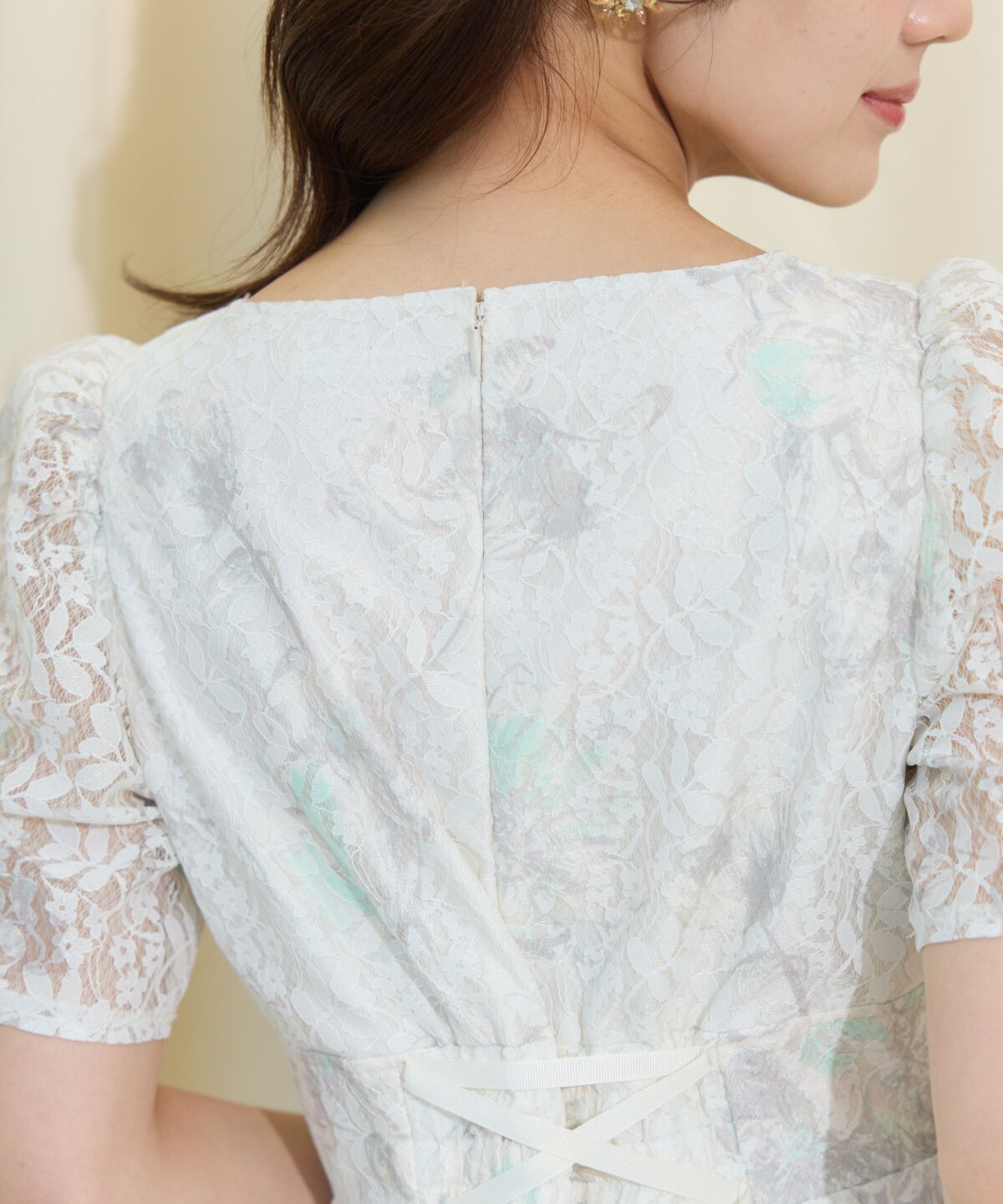 WILLSELECTION「ニュアンスフラワーレースプリントワンピース」|ワンピース|