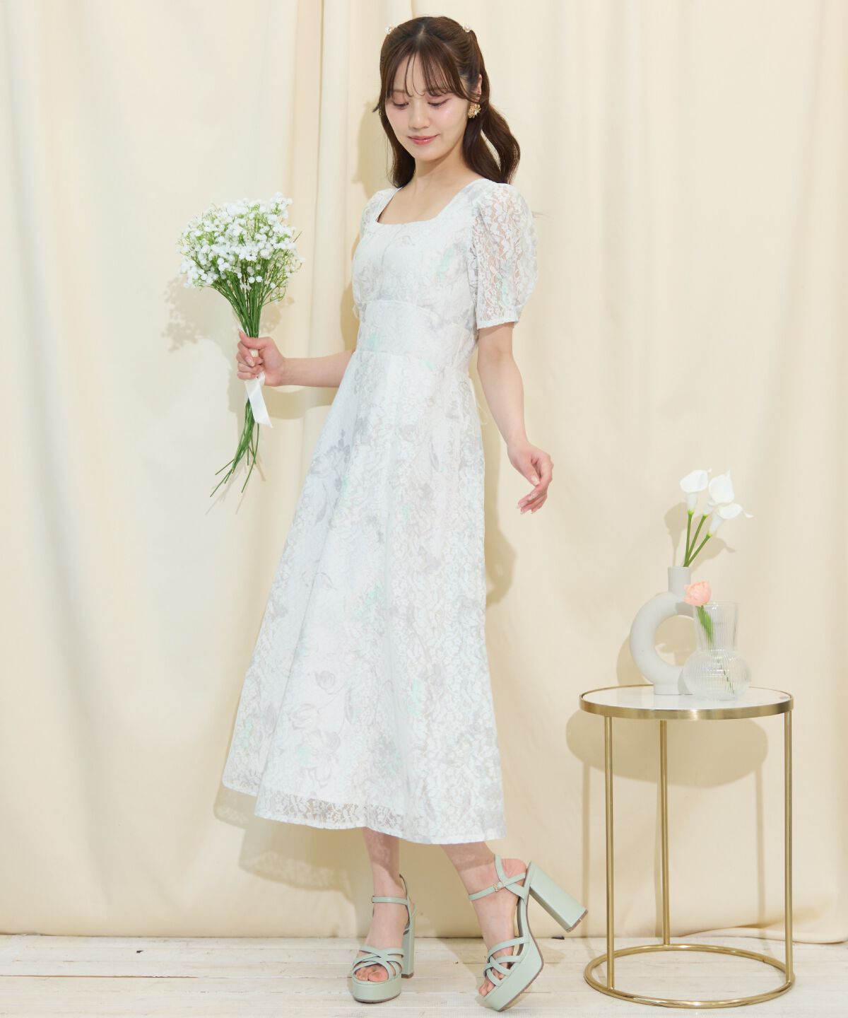 WILLSELECTION「ニュアンスフラワーレースプリントワンピース」|ワンピース|