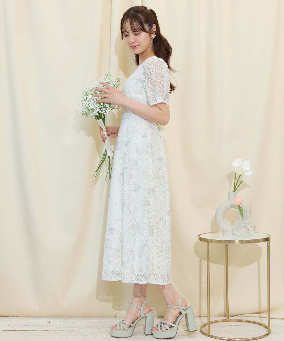 WILLSELECTION「ニュアンスフラワーレースプリントワンピース」|ワンピース|