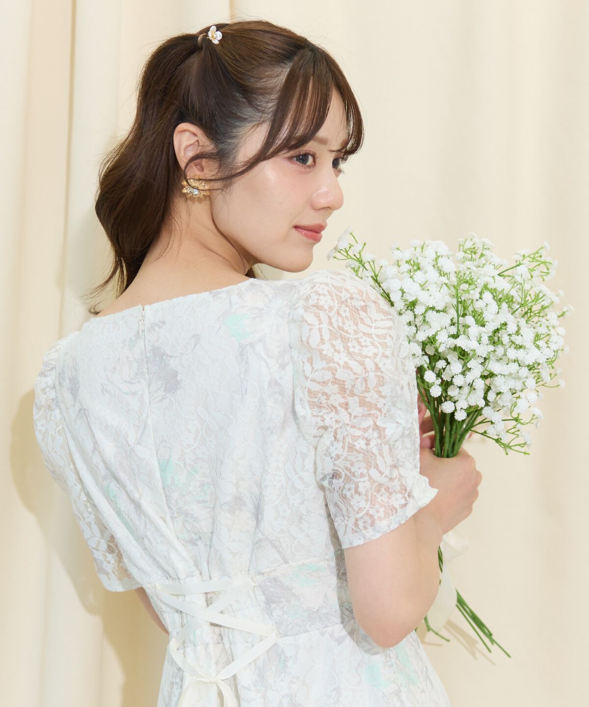 WILLSELECTION「ニュアンスフラワーレースプリントワンピース」|ワンピース|