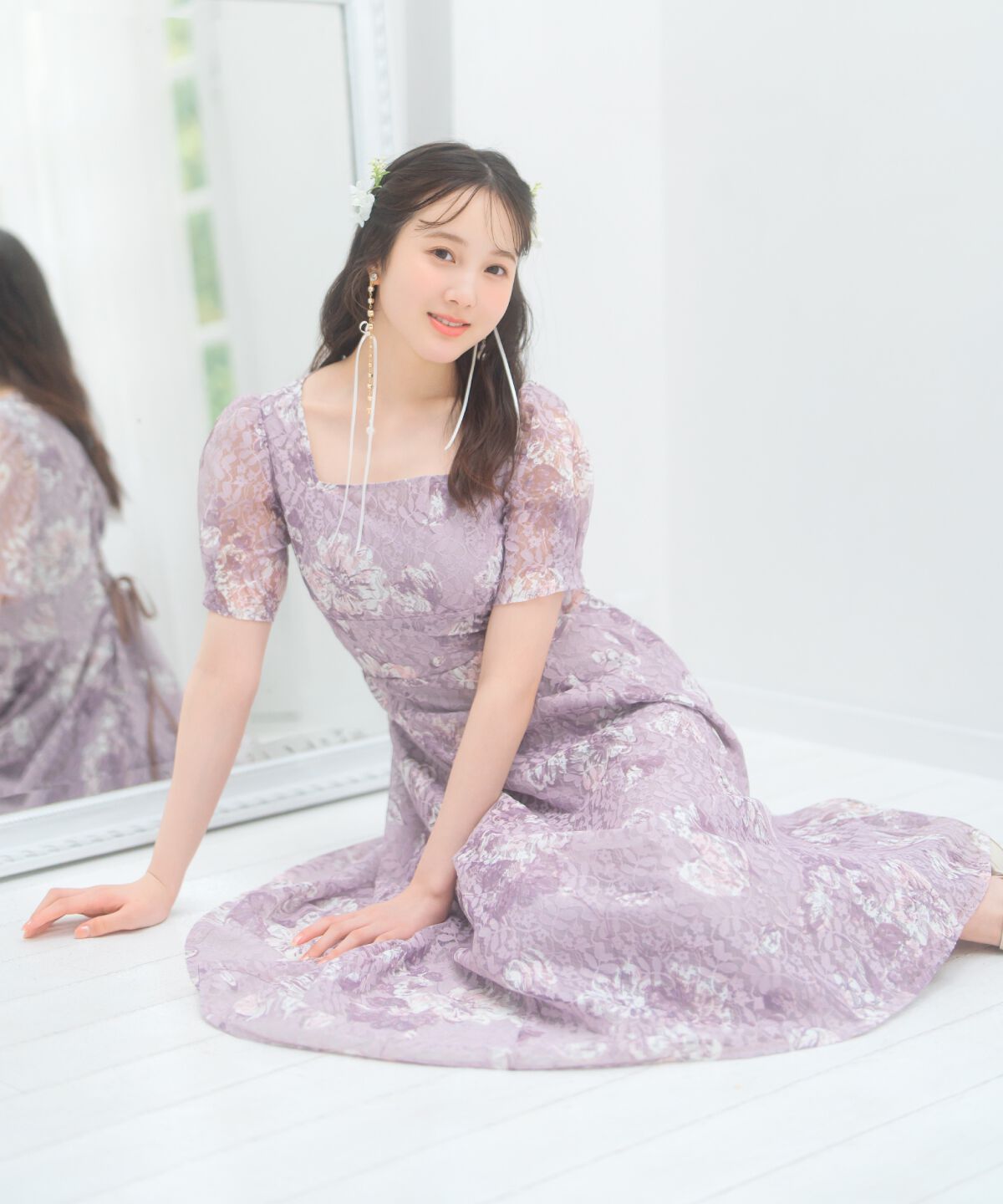 WILLSELECTION「ニュアンスフラワーレースプリントワンピース」|ワンピース|赤系花柄