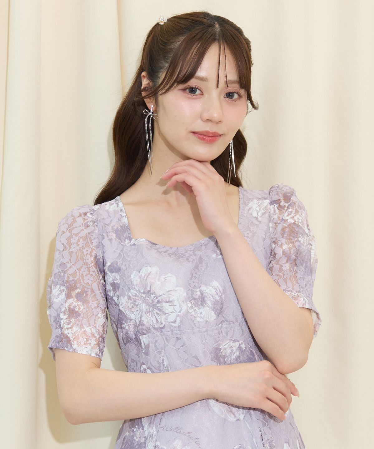 WILLSELECTION「ニュアンスフラワーレースプリントワンピース」|ワンピース|