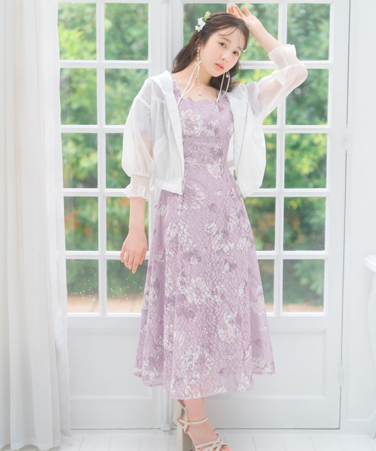 WILLSELECTION「ニュアンスフラワーレースプリントワンピース」|ワンピース|