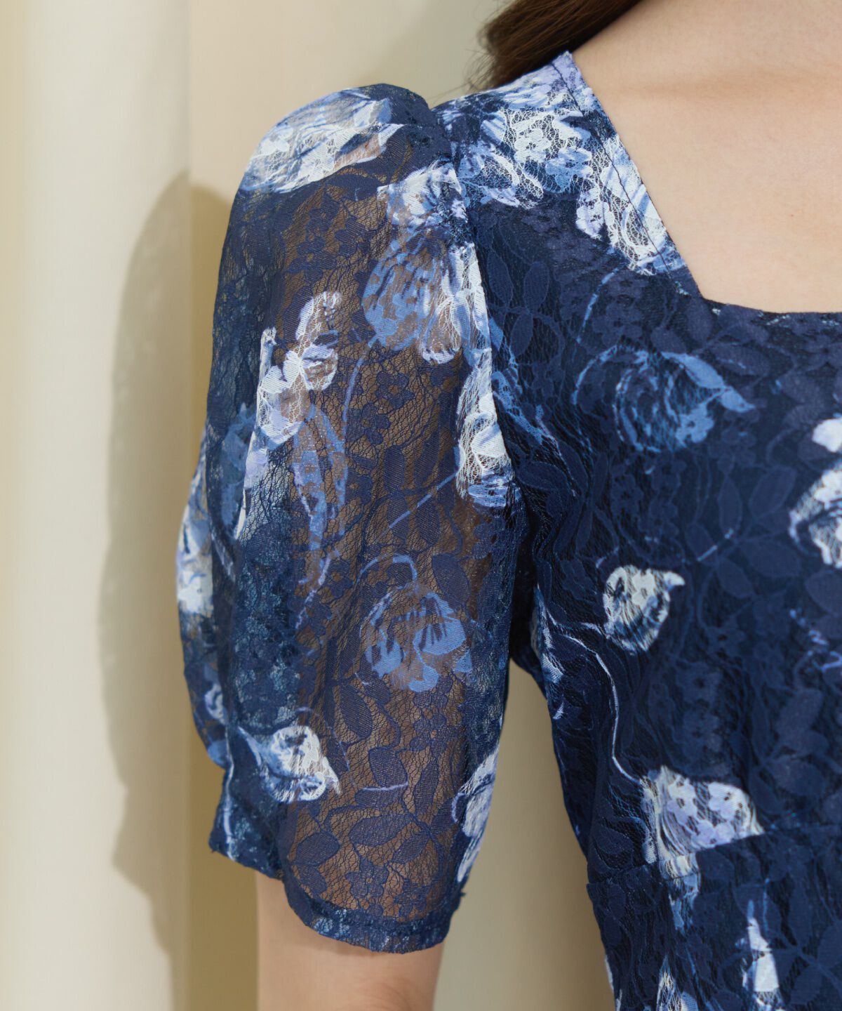 WILLSELECTION「ニュアンスフラワーレースプリントワンピース」|ワンピース|