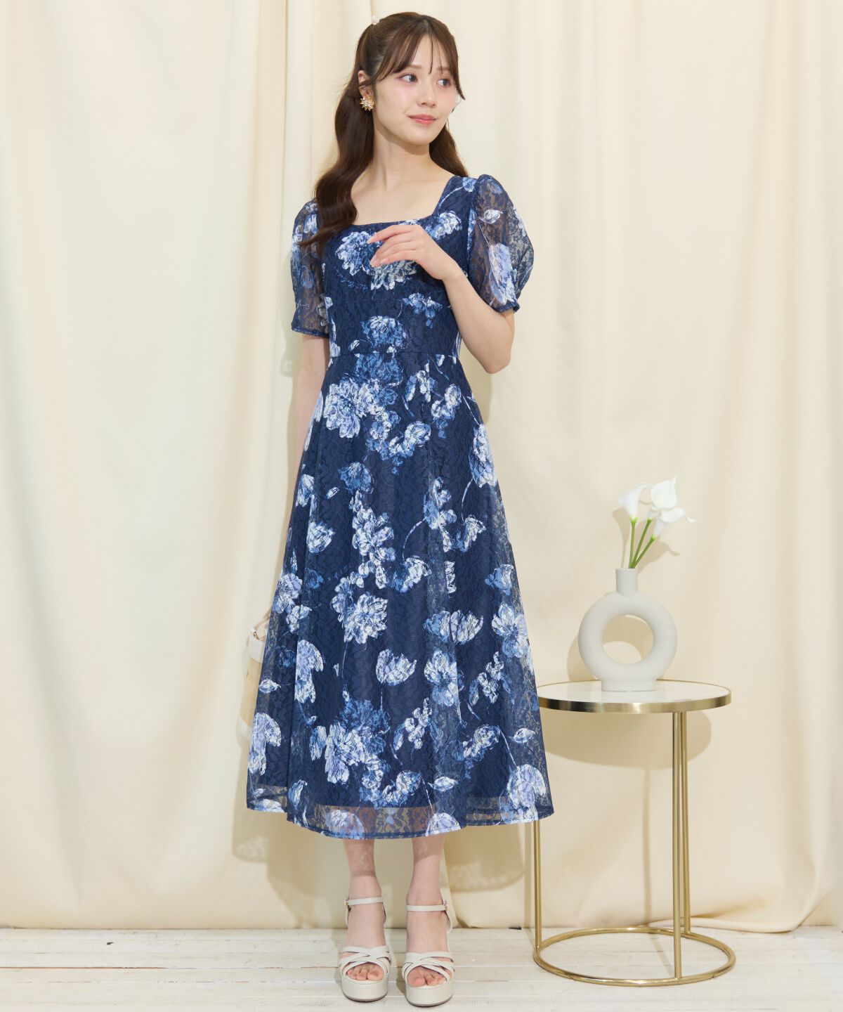 WILLSELECTION「ニュアンスフラワーレースプリントワンピース」|ワンピース|