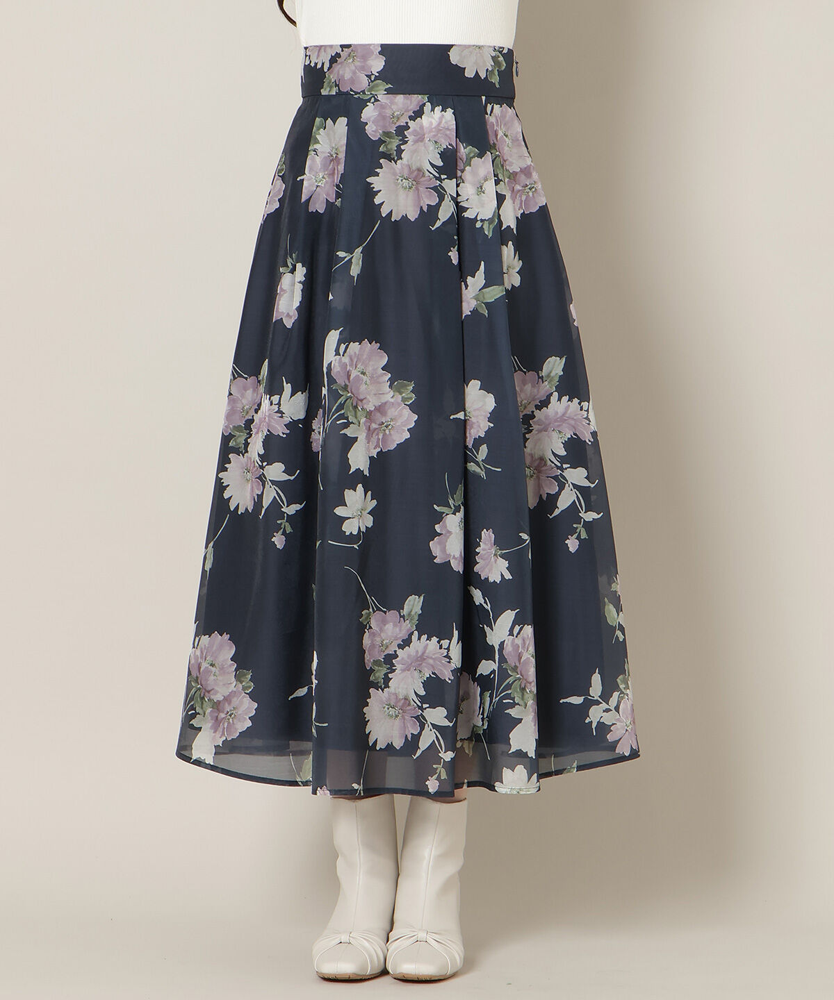 WILLSELECTION「フラワープリントシアータックスカート」|フレア|