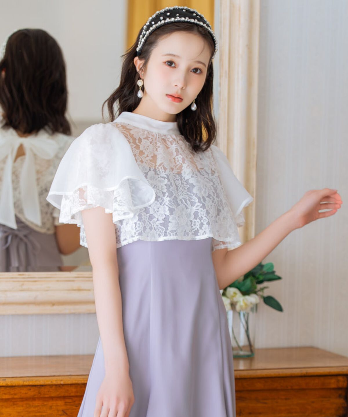 WILLSELECTION「バックリボンシフォンレースブラウス&times;フレアロングキャミワンピース」|ドレス|