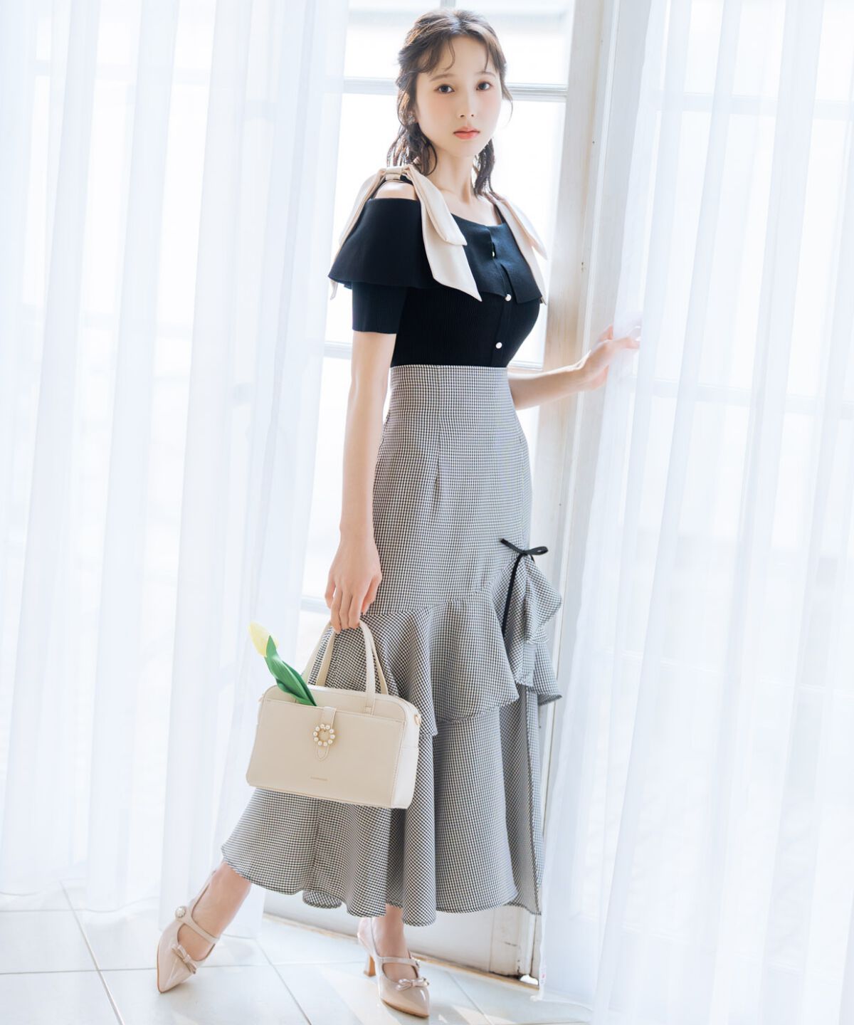 WILLSELECTION「リボンオフショルハーフスリーブニット」|ニット・セーター|