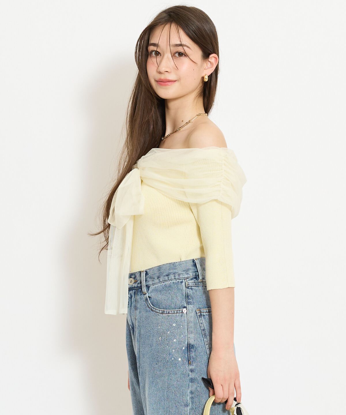 WILLSELECTION「リボンチュールレイヤードリブニット」|ニット・セーター|