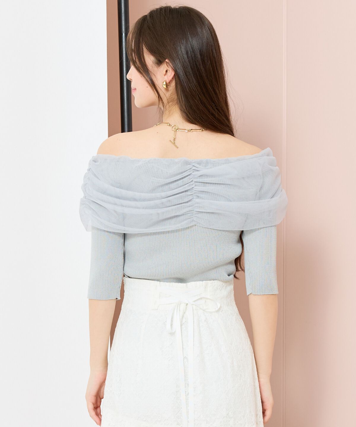 WILLSELECTION「リボンチュールレイヤードリブニット」|ニット・セーター|