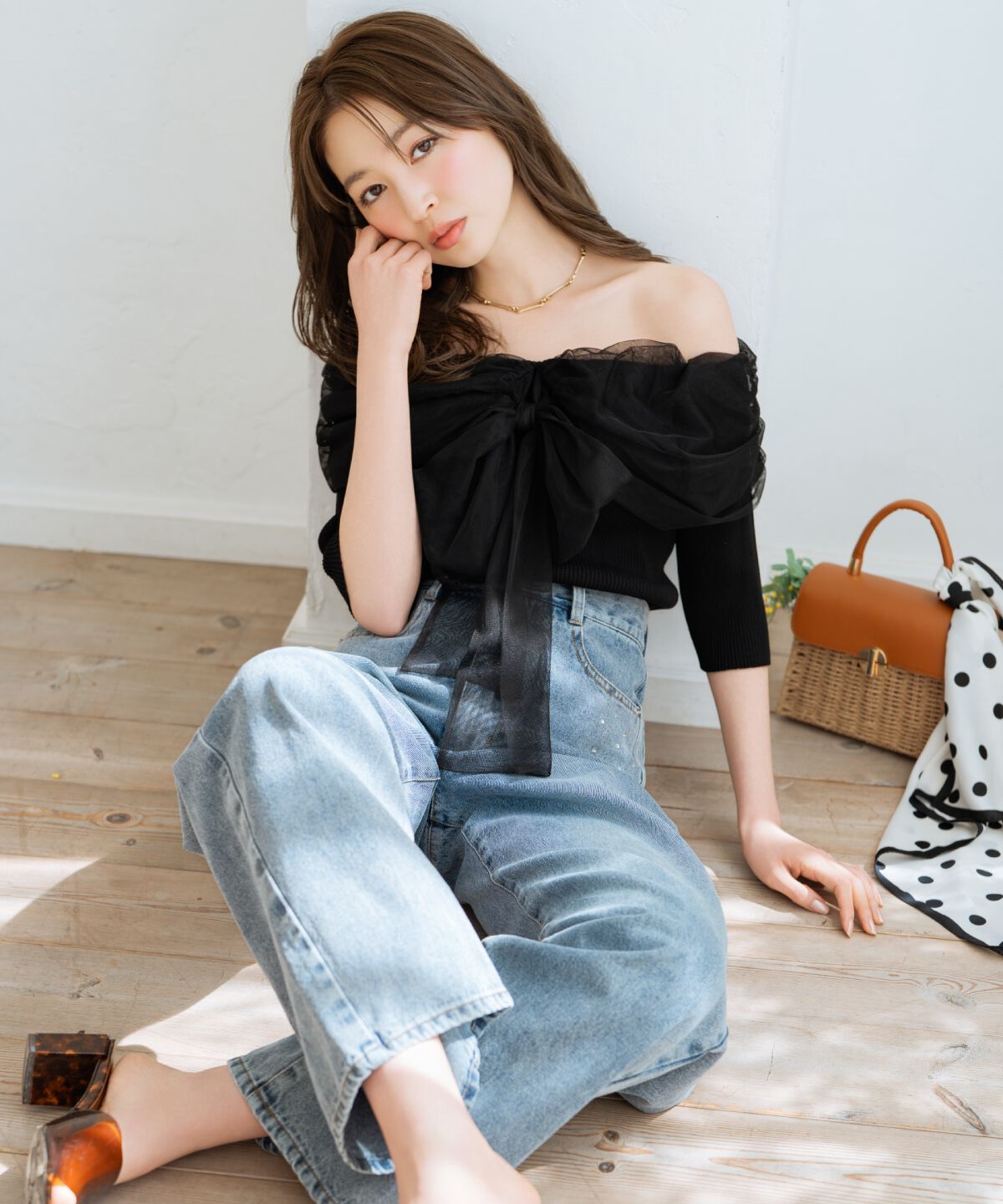 WILLSELECTION「リボンチュールレイヤードリブニット」|ニット・セーター|