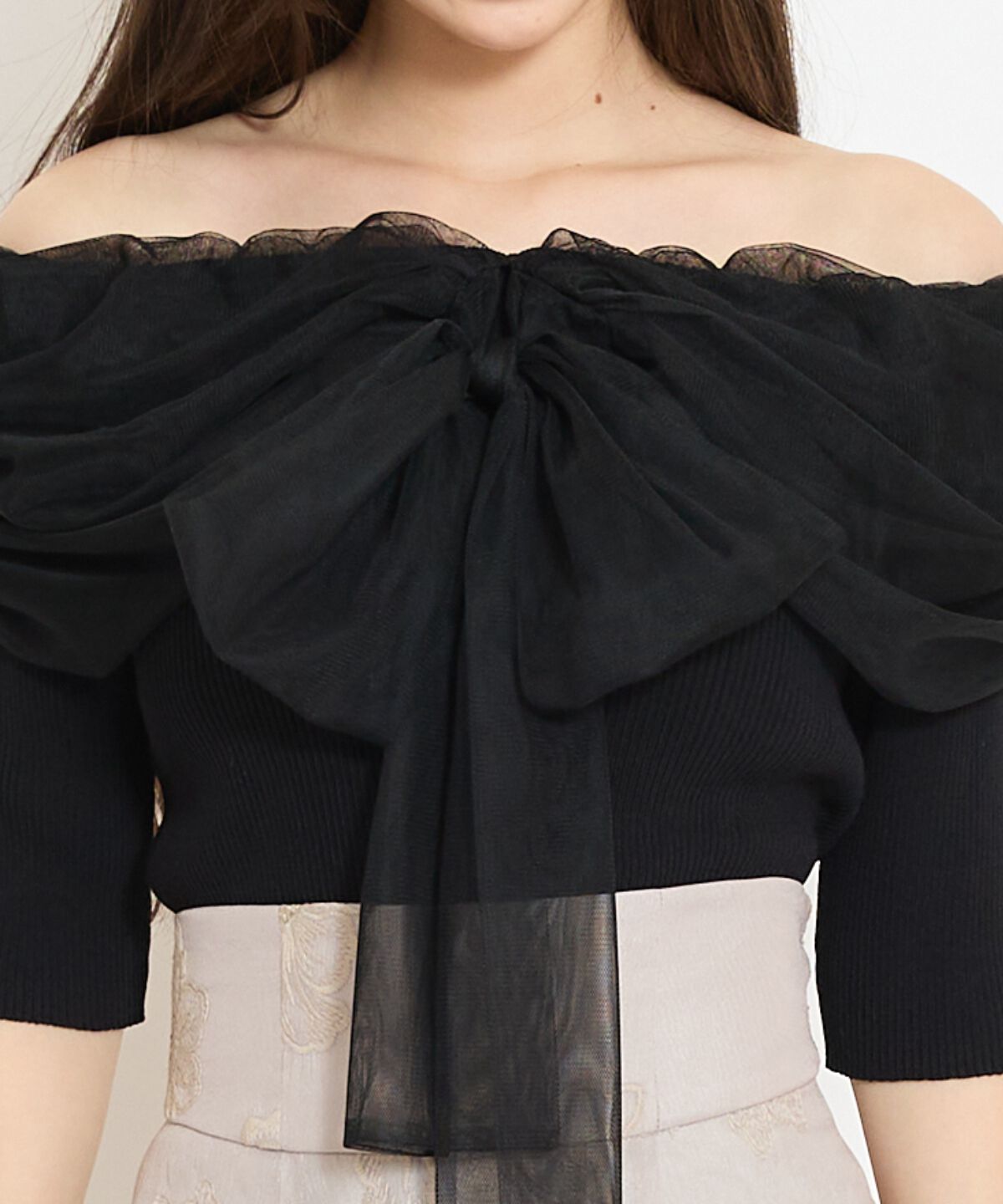 WILLSELECTION「リボンチュールレイヤードリブニット」|ニット・セーター|