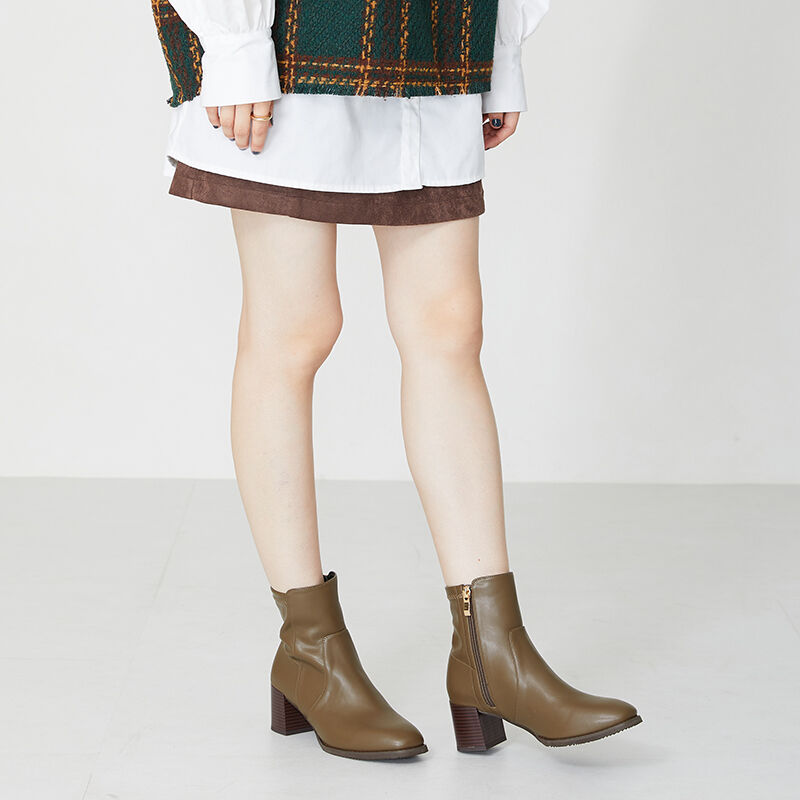 ORiental TRaffic「【 美脚 】 チャンキー ヒール ミドル ブーツ/31408 ヒール6ｃｍ 太ヒール 定番人気」|ショートブーツ|