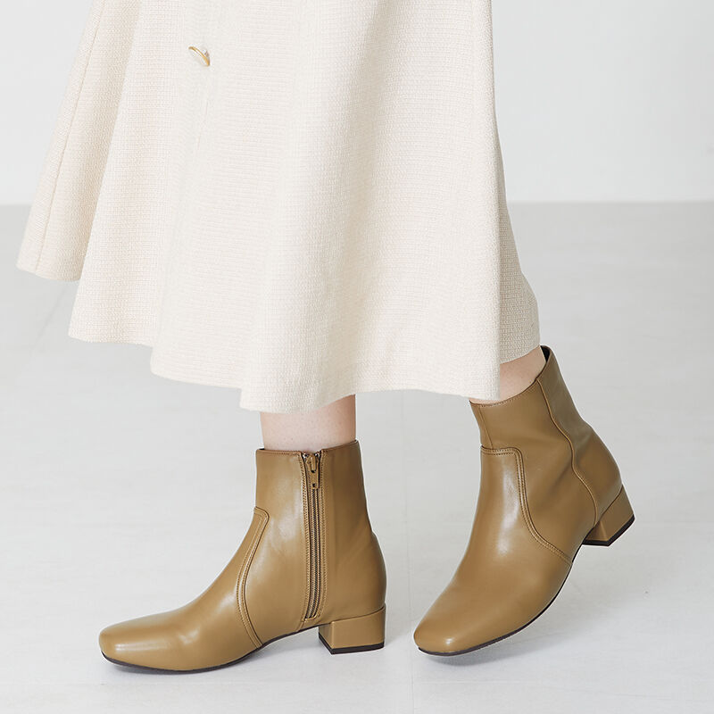 WA Oriental TRaffic「【 防寒 】スクエアトゥ プレーン ショートブーツ /32401 中敷き起毛 ＆ クッション」|ショートブーツ|BEIGE