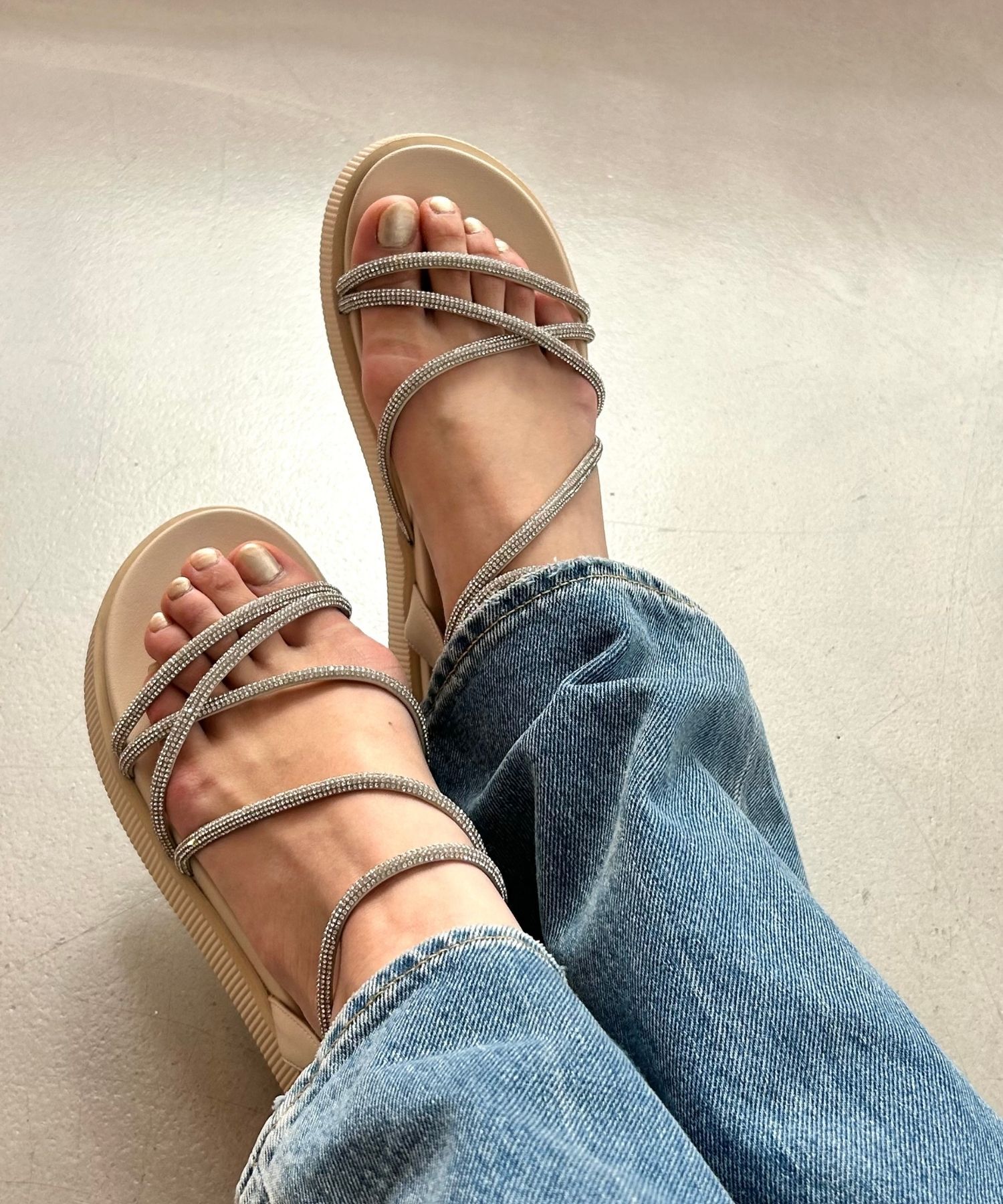 ORiental TRaffic「【追加】ラインストーンストラップサンダル/41217 サンダル 人気 トレンド 売れてる ラインストーン」|サンダル|