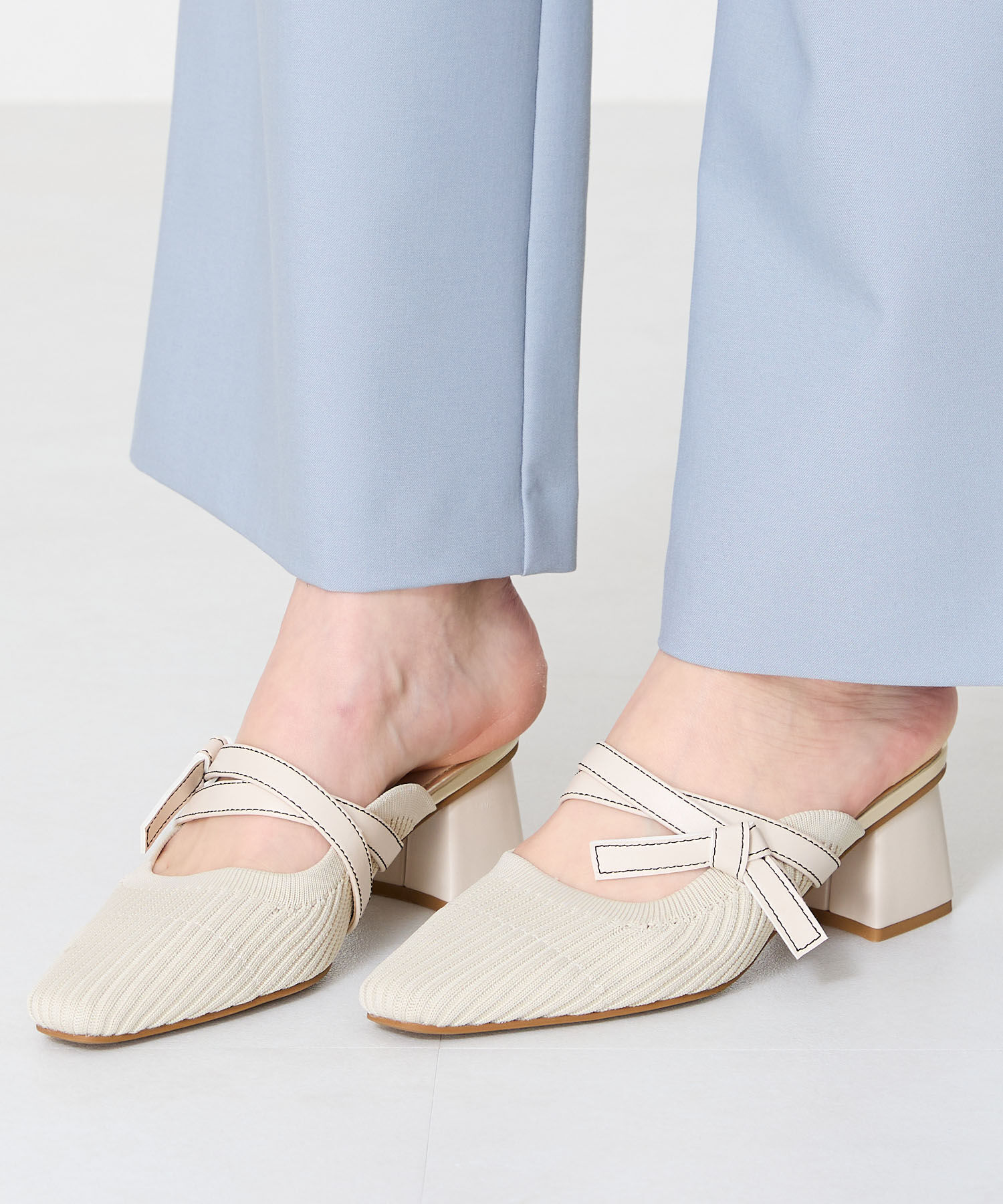 ORiental TRaffic「ニット&times;リボンミュールパンプス/51120 パンプス ミュール ニット 人気 売れてる」|パンプス|BEIGE