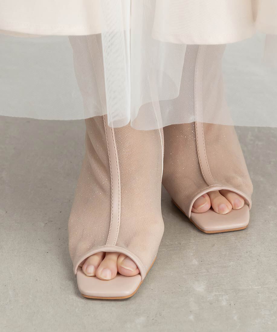  「シアーオープントゥブーツ」|ショートブーツ|