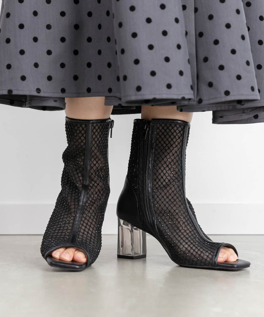  「シアーオープントゥブーツ」|ショートブーツ|