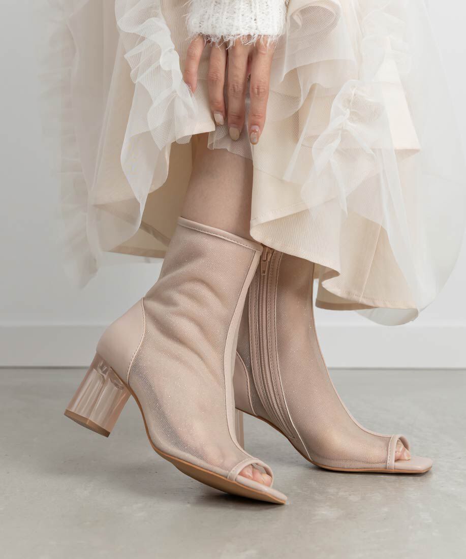  「シアーオープントゥブーツ」|ショートブーツ|ピンク