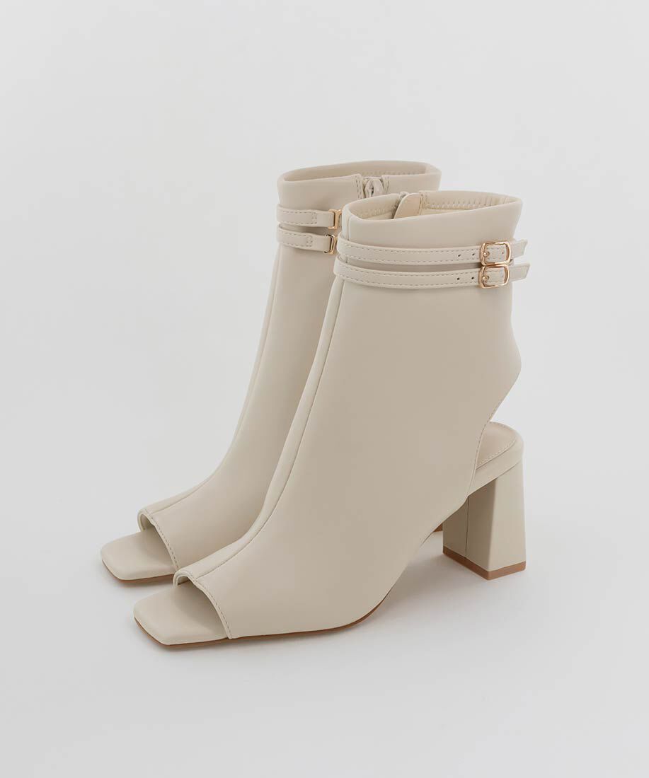  「2WAY オープントゥストレッチショートブーツ」|ショートブーツ|