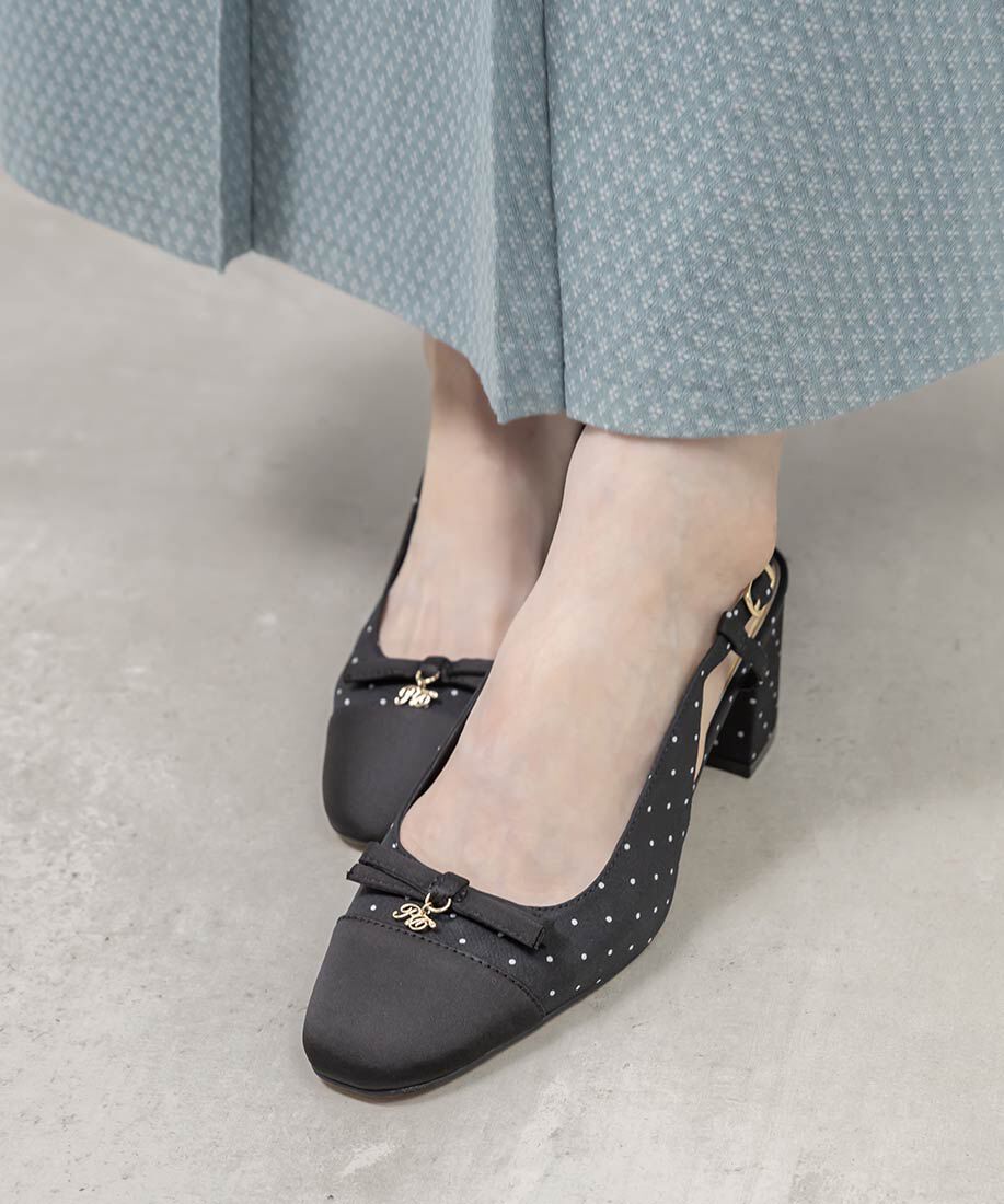  「ミニリボンバックストラップパンプス」|パンプス|ブラック