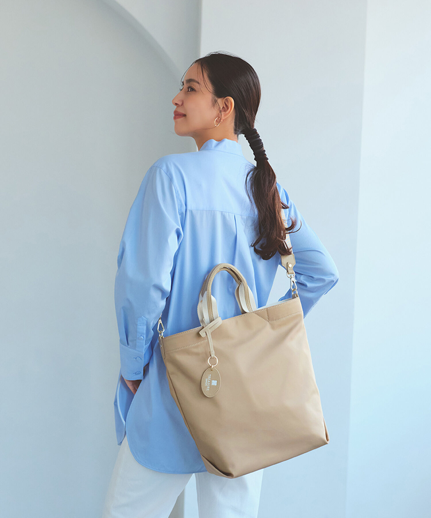 TOPKAPI TREASURE「【TREASURE TOPKAPI】ストライプハンドル ナイロン 縦型 2way トートバッグ A4対応」|トートバッグ|