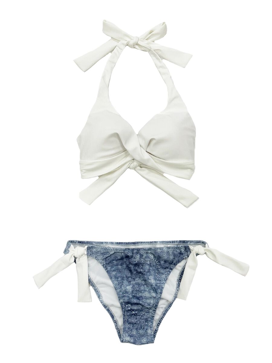 PEAK&PINE「無地&times;デニムプリントサッシュクロスビキニ」|ビキニ|