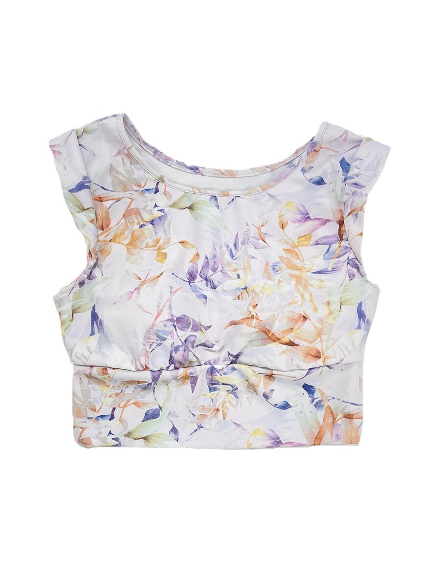 ALBOVE「エレガントリーフ柄プチスリーブブラ」|ビキニトップス|ピンク