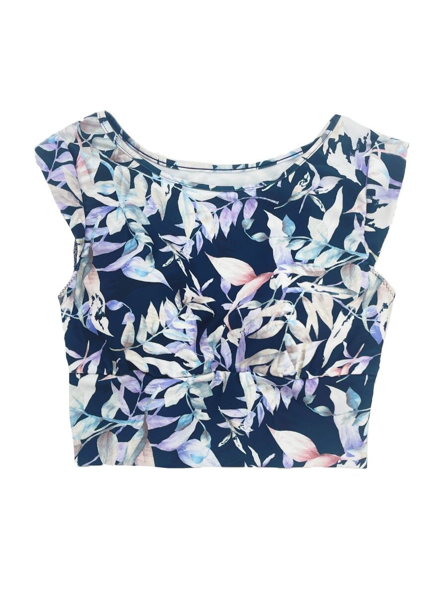 ALBOVE「エレガントリーフ柄プチスリーブブラ」|ビキニトップス|ネイビー