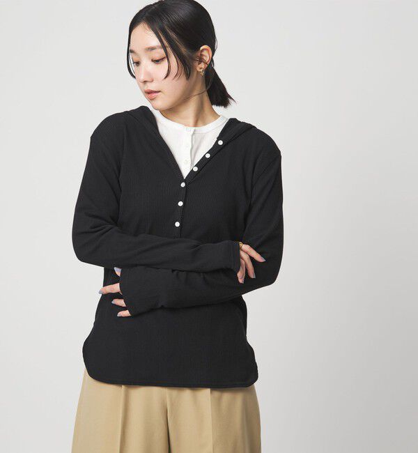UNITED ARROWS green label relaxing「【WEB限定】＜at ease＞シアーテレコ フード ロングスリーブ カットソー」|Tシャツ・カットソー|BLACK