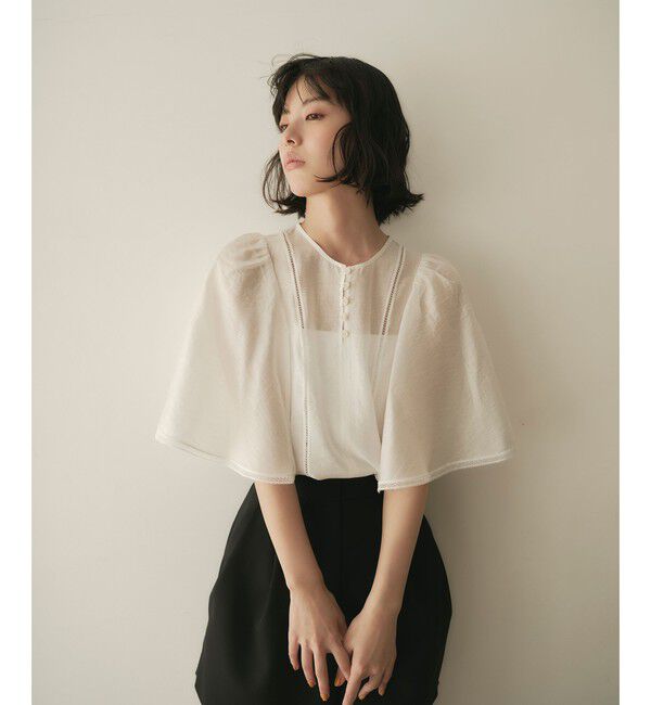 EMMEL REFINES「＜EMMEL REFINES＞EM ハシゴレース フレアスリーブ ブラウス」|シャツ・ブラウス|WHITE