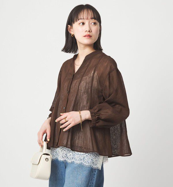 UNITED ARROWS green label relaxing「ラミーライク マチ フレア ブラウス」|シャツ・ブラウス|DK.BROWN