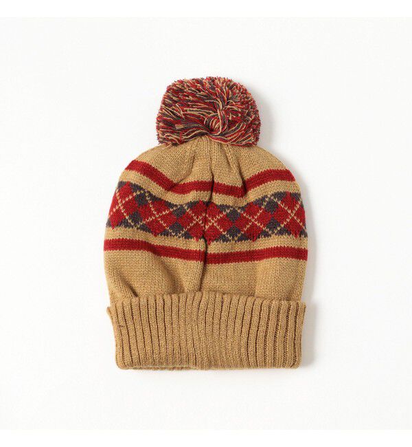 BEAMS「アーガイル ボンボン ニットキャップ」|キャップ・キャスケット|