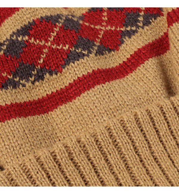 BEAMS「アーガイル ボンボン ニットキャップ」|キャップ・キャスケット|